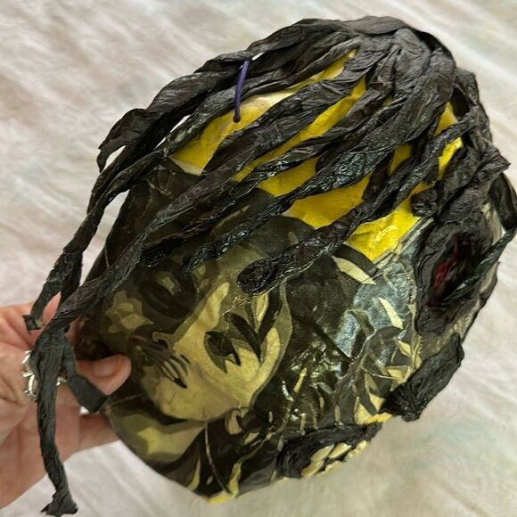 Mask Hand Crafted Day of the Dead Festival Decor Paper Mache Fabric Textiles - Picture 5 of 8